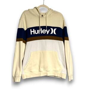 Hurley One and Only Fenwick Colorblock Hoodie Cream Navy Brown Mens Large